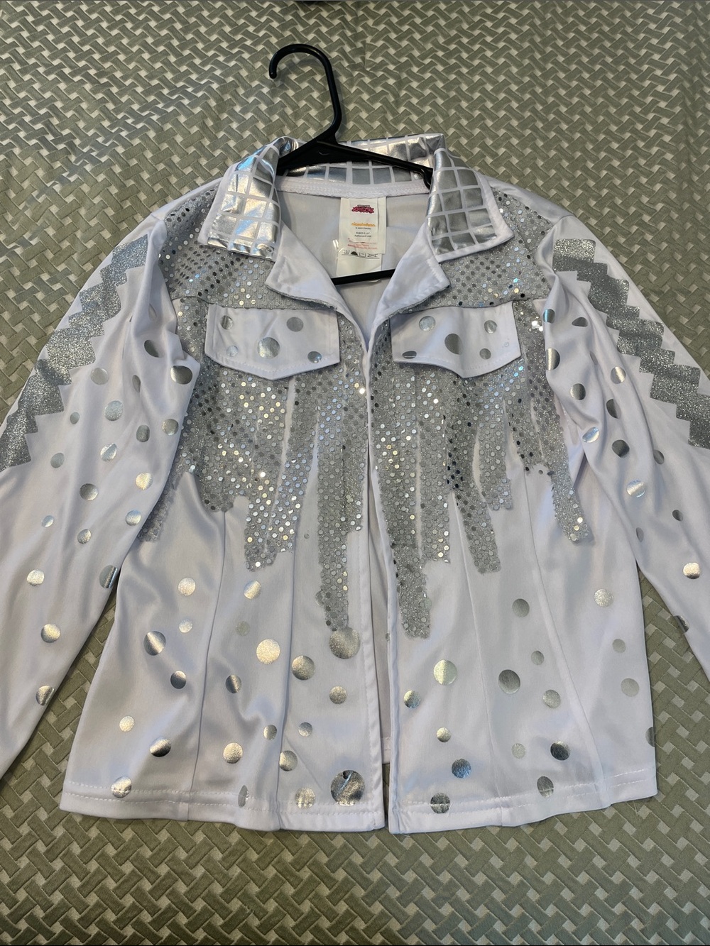 Silver Sequin Embellished Girls Open Front Top White/Silver
